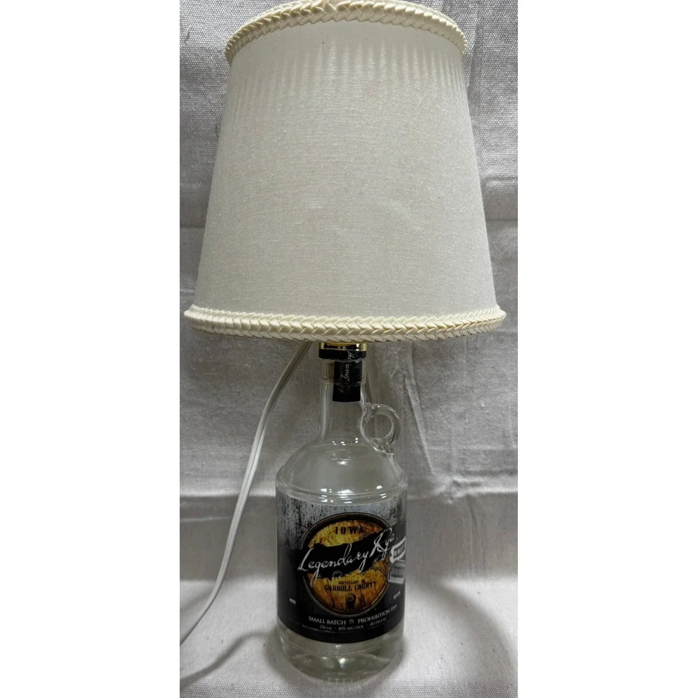 Iowa Legendary Rye Whiskey Bottle Lamp Rustic Table Decor 17in Tall White